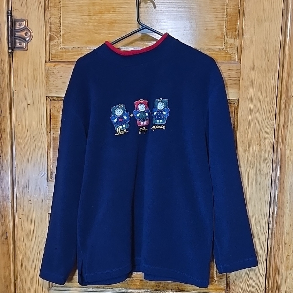Croft & Barrow Sport Navy Fleece Sweater with Angel Trio L